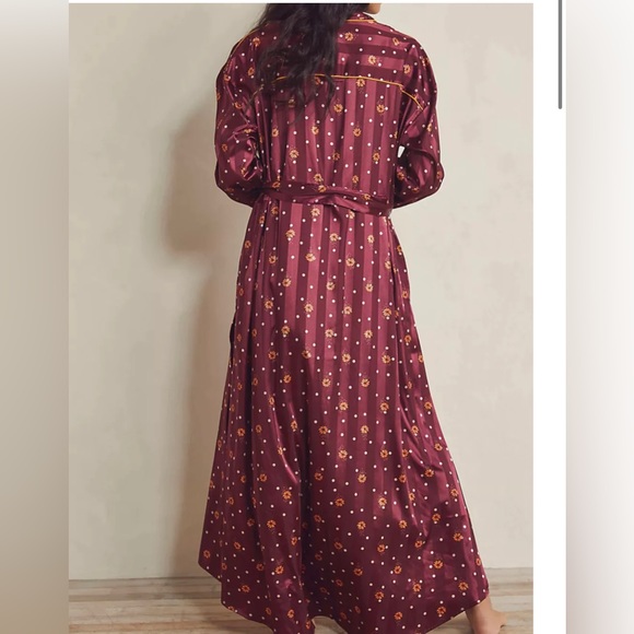 Free People Intimately Pajama Party Robe Wine Combo Long Silky Tie Sash - Picture 4 of 8